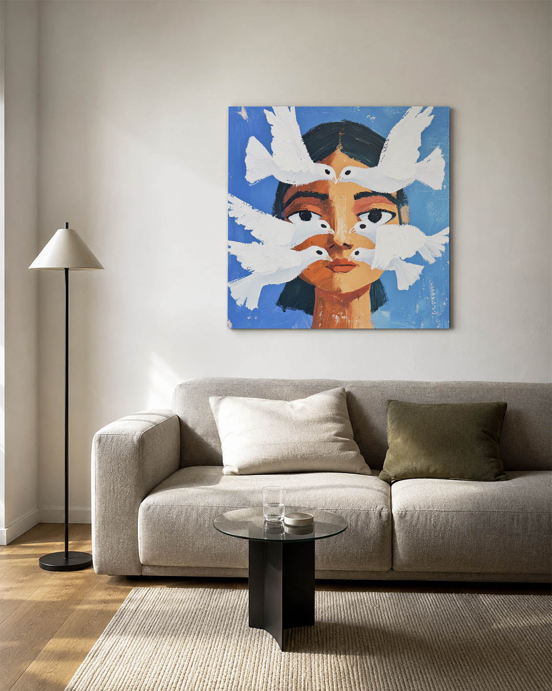 Vogels en gezicht Kunstwerk