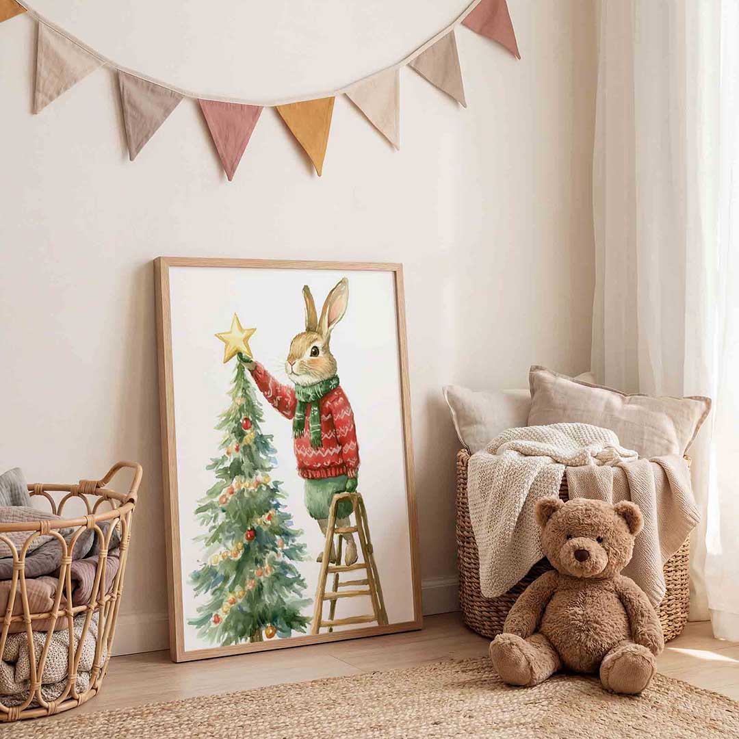 Konijn met kerstboom Poster