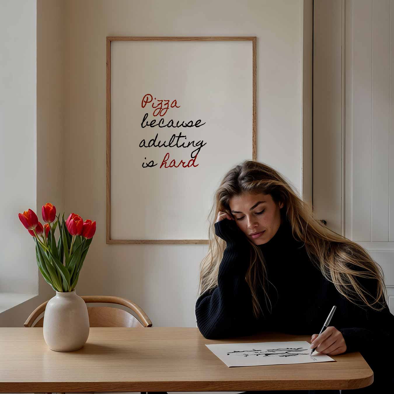 Pizza Omdat Volwassen Zijn Moeilijk Is Poster-WallArtistic