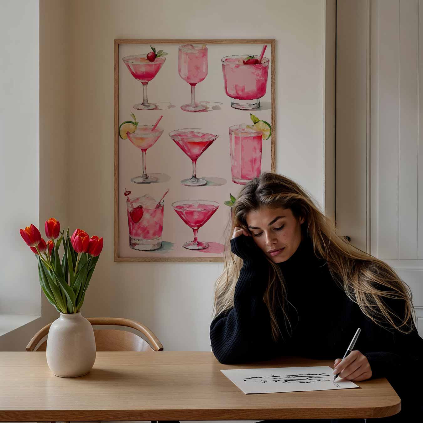 Roze Cocktail Kunstposter-WallArtistic